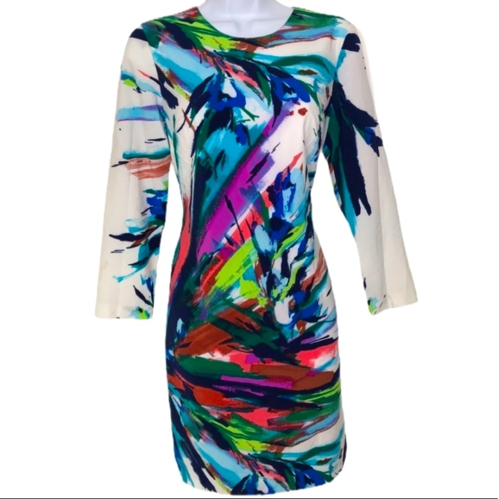 Maia Multi Brushstrokes Print Sheath Dress Sz 0